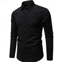 Online OUKU Men's Shirt Summer Shirt Casual Shirt Beach Shirt Button Up Shirt Black White Long Sleeve Plain Lapel Vacation Hawaiian Jacquard Clothing Apparel Polyester Fashion Casual Comfortable
