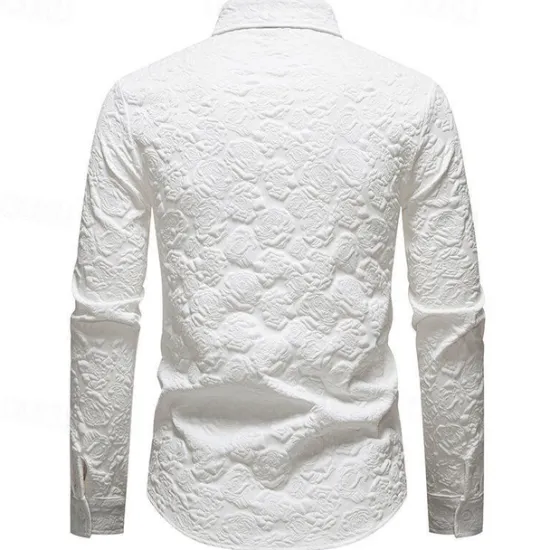 Online OUKU Men's Shirt Summer Shirt Casual Shirt Beach Shirt Button Up Shirt Black White Long Sleeve Plain Lapel Vacation Hawaiian Jacquard Clothing Apparel Polyester Fashion Casual Comfortable