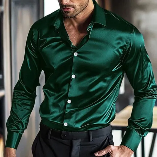 Best OUKU Men's Shirt Summer Shirt Casual Shirt Beach Shirt Button Up Shirt Black White Wine Blue Green Long Sleeve Plain Lapel Vacation Hawaiian Buttons Clothing Apparel Fashion Casual Comfortable