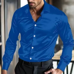 Best OUKU Men's Shirt Summer Shirt Casual Shirt Beach Shirt Button Up Shirt Black White Wine Blue Green Long Sleeve Plain Lapel Vacation Hawaiian Buttons Clothing Apparel Fashion Casual Comfortable