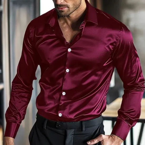 Best OUKU Men's Shirt Summer Shirt Casual Shirt Beach Shirt Button Up Shirt Black White Wine Blue Green Long Sleeve Plain Lapel Vacation Hawaiian Buttons Clothing Apparel Fashion Casual Comfortable