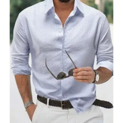 Discount OUKU Men's Shirt Summer Shirt Casual Shirt Beach Shirt Button Up Shirt White Navy Blue Purple Dark Blue Light Blue Long Sleeve Polka Dot Lapel Vacation Hawaiian Button-Down Clothing Apparel Polyester