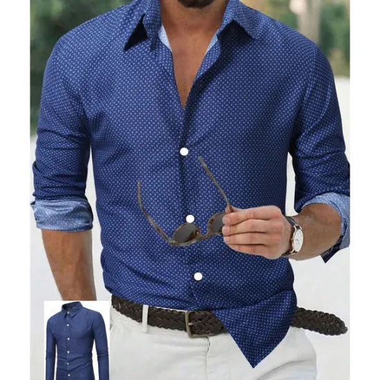 Discount OUKU Men's Shirt Summer Shirt Casual Shirt Beach Shirt Button Up Shirt White Navy Blue Purple Dark Blue Light Blue Long Sleeve Polka Dot Lapel Vacation Hawaiian Button-Down Clothing Apparel Polyester
