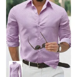 Discount OUKU Men's Shirt Summer Shirt Casual Shirt Beach Shirt Button Up Shirt White Navy Blue Purple Dark Blue Light Blue Long Sleeve Polka Dot Lapel Vacation Hawaiian Button-Down Clothing Apparel Polyester