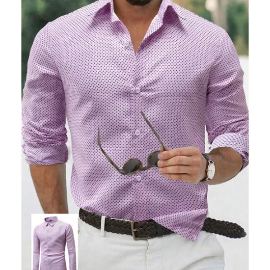 Discount OUKU Men's Shirt Summer Shirt Casual Shirt Beach Shirt Button Up Shirt White Navy Blue Purple Dark Blue Light Blue Long Sleeve Polka Dot Lapel Vacation Hawaiian Button-Down Clothing Apparel Polyester