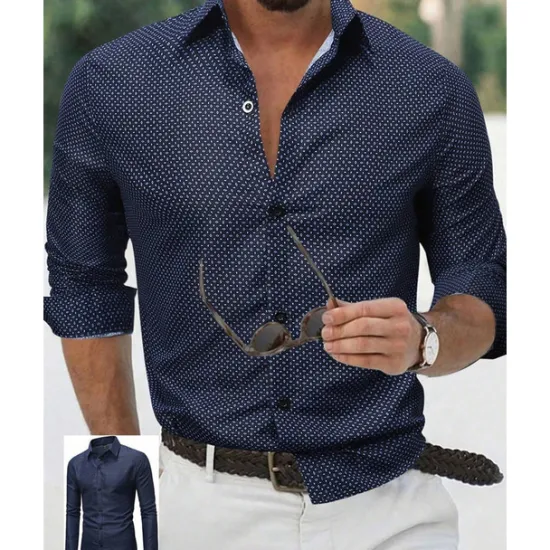 Discount OUKU Men's Shirt Summer Shirt Casual Shirt Beach Shirt Button Up Shirt White Navy Blue Purple Dark Blue Light Blue Long Sleeve Polka Dot Lapel Vacation Hawaiian Button-Down Clothing Apparel Polyester