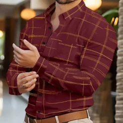 Best OUKU Men's Shirt Summer Shirt Casual Shirt Beach Shirt Button Up Shirt Black White Wine Royal Blue Purple Long Sleeve Printing Lapel Vacation Hawaiian Clothing Apparel Polyester Fashion Casual Comfortable