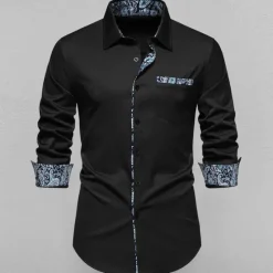 OUKU Men's Shirt Summer Shirt Casual Shirt Beach Shirt Collared Shirt Button Up Shirt Black White Navy Blue Long Sleeve Paisley Lapel Vacation Hawaiian Pocket Clothing Apparel Polyester Fashion Casual