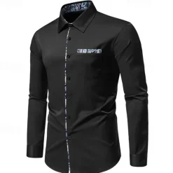 OUKU Men's Shirt Summer Shirt Casual Shirt Beach Shirt Collared Shirt Button Up Shirt Black White Navy Blue Long Sleeve Paisley Lapel Vacation Hawaiian Pocket Clothing Apparel Polyester Fashion Casual