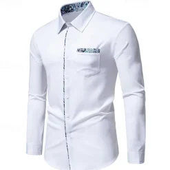 OUKU Men's Shirt Summer Shirt Casual Shirt Beach Shirt Collared Shirt Button Up Shirt Black White Navy Blue Long Sleeve Paisley Lapel Vacation Hawaiian Pocket Clothing Apparel Polyester Fashion Casual