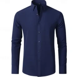 Outlet OUKU Men's Shirt Summer Shirt Casual Shirt Beach Shirt Button Up Shirt Light Yellow Black White Yellow Pink Long Sleeve Plain Lapel Vacation Hawaiian Button-Down Clothing Apparel Polyester Fashion Casual