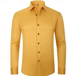 Outlet OUKU Men's Shirt Summer Shirt Casual Shirt Beach Shirt Button Up Shirt Light Yellow Black White Yellow Pink Long Sleeve Plain Lapel Vacation Hawaiian Button-Down Clothing Apparel Polyester Fashion Casual