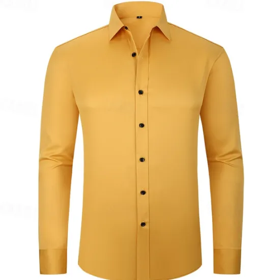 Outlet OUKU Men's Shirt Summer Shirt Casual Shirt Beach Shirt Button Up Shirt Light Yellow Black White Yellow Pink Long Sleeve Plain Lapel Vacation Hawaiian Button-Down Clothing Apparel Polyester Fashion Casual