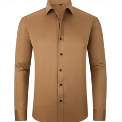 Outlet OUKU Men's Shirt Summer Shirt Casual Shirt Beach Shirt Button Up Shirt Light Yellow Black White Yellow Pink Long Sleeve Plain Lapel Vacation Hawaiian Button-Down Clothing Apparel Polyester Fashion Casual