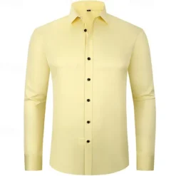 Outlet OUKU Men's Shirt Summer Shirt Casual Shirt Beach Shirt Button Up Shirt Light Yellow Black White Yellow Pink Long Sleeve Plain Lapel Vacation Hawaiian Button-Down Clothing Apparel Polyester Fashion Casual