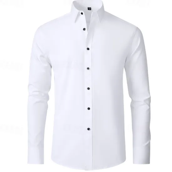 Outlet OUKU Men's Shirt Summer Shirt Casual Shirt Beach Shirt Button Up Shirt Light Yellow Black White Yellow Pink Long Sleeve Plain Lapel Vacation Hawaiian Button-Down Clothing Apparel Polyester Fashion Casual