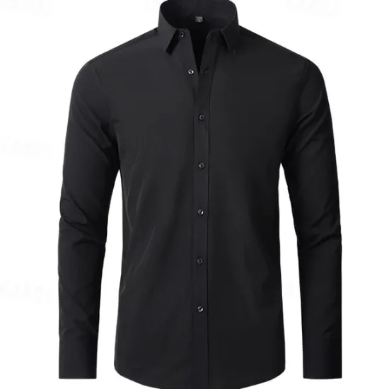 Outlet OUKU Men's Shirt Summer Shirt Casual Shirt Beach Shirt Button Up Shirt Light Yellow Black White Yellow Pink Long Sleeve Plain Lapel Vacation Hawaiian Button-Down Clothing Apparel Polyester Fashion Casual