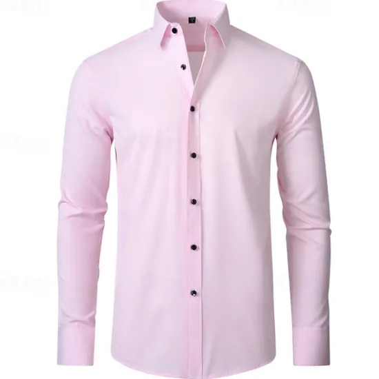 Outlet OUKU Men's Shirt Summer Shirt Casual Shirt Beach Shirt Button Up Shirt Light Yellow Black White Yellow Pink Long Sleeve Plain Lapel Vacation Hawaiian Button-Down Clothing Apparel Polyester Fashion Casual
