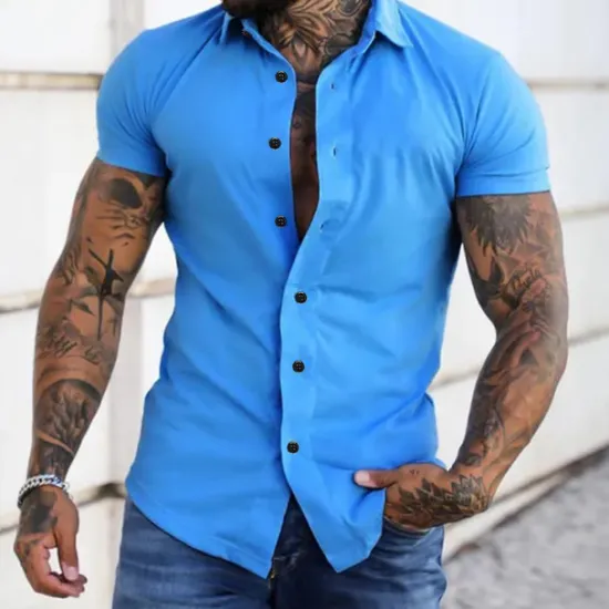 Outlet OUKU Men's Shirt Summer Shirt Casual Shirt Button Up Shirt Untucked Shirts Black White Yellow Pink Dark Navy Short Sleeve Plain Turndown Vacation Street Clothing Apparel Fashion Casual Comfortable