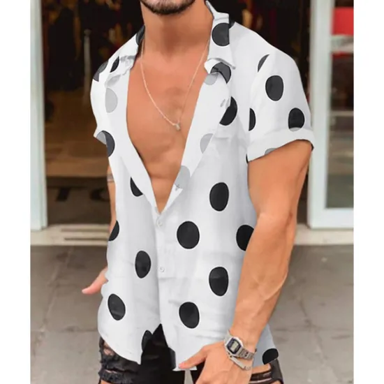 New OUKU Men's Shirt Summer Shirt Casual Shirt Beach Shirt Button Up Shirt Black White Yellow Short Sleeve Polka Dot Lapel Vacation Hawaiian Clothing Apparel Polyester Fashion Casual Comfortable