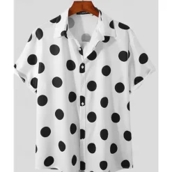 New OUKU Men's Shirt Summer Shirt Casual Shirt Beach Shirt Button Up Shirt Black White Yellow Short Sleeve Polka Dot Lapel Vacation Hawaiian Clothing Apparel Polyester Fashion Casual Comfortable