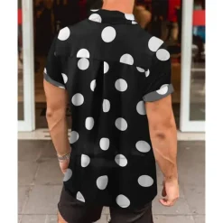 New OUKU Men's Shirt Summer Shirt Casual Shirt Beach Shirt Button Up Shirt Black White Yellow Short Sleeve Polka Dot Lapel Vacation Hawaiian Clothing Apparel Polyester Fashion Casual Comfortable