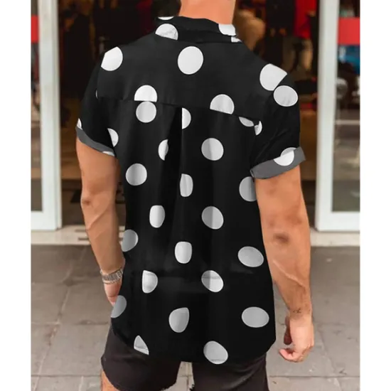 New OUKU Men's Shirt Summer Shirt Casual Shirt Beach Shirt Button Up Shirt Black White Yellow Short Sleeve Polka Dot Lapel Vacation Hawaiian Clothing Apparel Polyester Fashion Casual Comfortable