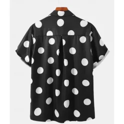 New OUKU Men's Shirt Summer Shirt Casual Shirt Beach Shirt Button Up Shirt Black White Yellow Short Sleeve Polka Dot Lapel Vacation Hawaiian Clothing Apparel Polyester Fashion Casual Comfortable