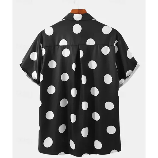 New OUKU Men's Shirt Summer Shirt Casual Shirt Beach Shirt Button Up Shirt Black White Yellow Short Sleeve Polka Dot Lapel Vacation Hawaiian Clothing Apparel Polyester Fashion Casual Comfortable