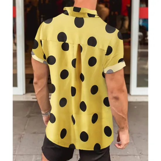 New OUKU Men's Shirt Summer Shirt Casual Shirt Beach Shirt Button Up Shirt Black White Yellow Short Sleeve Polka Dot Lapel Vacation Hawaiian Clothing Apparel Polyester Fashion Casual Comfortable