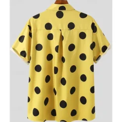 New OUKU Men's Shirt Summer Shirt Casual Shirt Beach Shirt Button Up Shirt Black White Yellow Short Sleeve Polka Dot Lapel Vacation Hawaiian Clothing Apparel Polyester Fashion Casual Comfortable