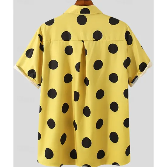 New OUKU Men's Shirt Summer Shirt Casual Shirt Beach Shirt Button Up Shirt Black White Yellow Short Sleeve Polka Dot Lapel Vacation Hawaiian Clothing Apparel Polyester Fashion Casual Comfortable