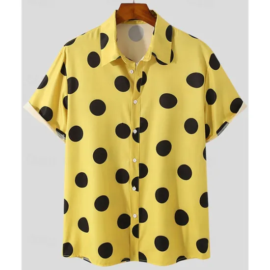 New OUKU Men's Shirt Summer Shirt Casual Shirt Beach Shirt Button Up Shirt Black White Yellow Short Sleeve Polka Dot Lapel Vacation Hawaiian Clothing Apparel Polyester Fashion Casual Comfortable
