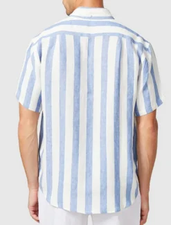 Best OUKU Men's Shirt Summer Shirt Casual Shirt Beach Shirt Button Up Shirt Short Sleeve Stripes Lapel Vacation Daily Clothing Apparel Cotton Cotton Blend Fashion Casual Comfortable Blue