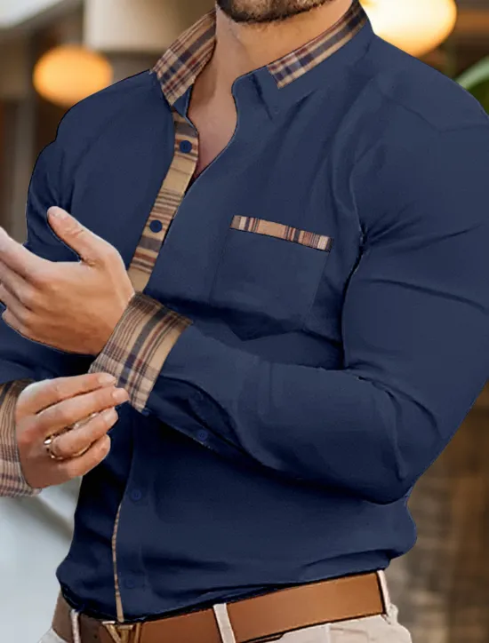 Clearance OUKU Men's Shirt Summer Shirt Casual Shirt Button Up Shirt Black White Pink Navy Blue Long Sleeve Color Block Lapel Vacation Daily Front Pocket Clothing Apparel Fashion Casual Comfortable