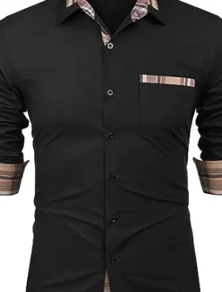 Clearance OUKU Men's Shirt Summer Shirt Casual Shirt Button Up Shirt Black White Pink Navy Blue Long Sleeve Color Block Lapel Vacation Daily Front Pocket Clothing Apparel Fashion Casual Comfortable