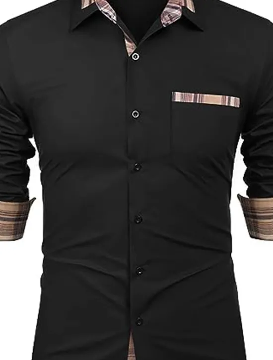 Clearance OUKU Men's Shirt Summer Shirt Casual Shirt Button Up Shirt Black White Pink Navy Blue Long Sleeve Color Block Lapel Vacation Daily Front Pocket Clothing Apparel Fashion Casual Comfortable