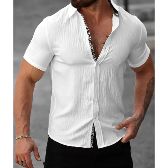 Best OUKU Men's Shirt Summer Shirt Casual Shirt Beach Shirt Button Up Shirt Black White Light Green Blue khaki Short Sleeve Printed Shirt Collar Vacation Hawaiian Button-Down Clothing Apparel Polyester Fashion