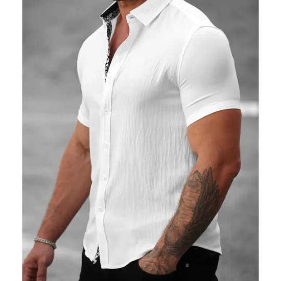 Best OUKU Men's Shirt Summer Shirt Casual Shirt Beach Shirt Button Up Shirt Black White Light Green Blue khaki Short Sleeve Printed Shirt Collar Vacation Hawaiian Button-Down Clothing Apparel Polyester Fashion