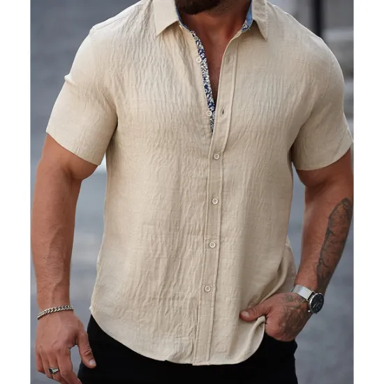 Best OUKU Men's Shirt Summer Shirt Casual Shirt Beach Shirt Button Up Shirt Black White Light Green Blue khaki Short Sleeve Printed Shirt Collar Vacation Hawaiian Button-Down Clothing Apparel Polyester Fashion