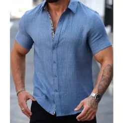 Best OUKU Men's Shirt Summer Shirt Casual Shirt Beach Shirt Button Up Shirt Black White Light Green Blue khaki Short Sleeve Printed Shirt Collar Vacation Hawaiian Button-Down Clothing Apparel Polyester Fashion