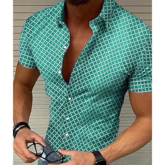 New OUKU Men's Shirt Summer Shirt Casual Shirt Beach Shirt Button Up Shirt Black White Red Blue Green Short Sleeve Geometric Argyle Lapel Vacation Hawaiian Buttons Clothing Apparel Polyester Fashion Casual