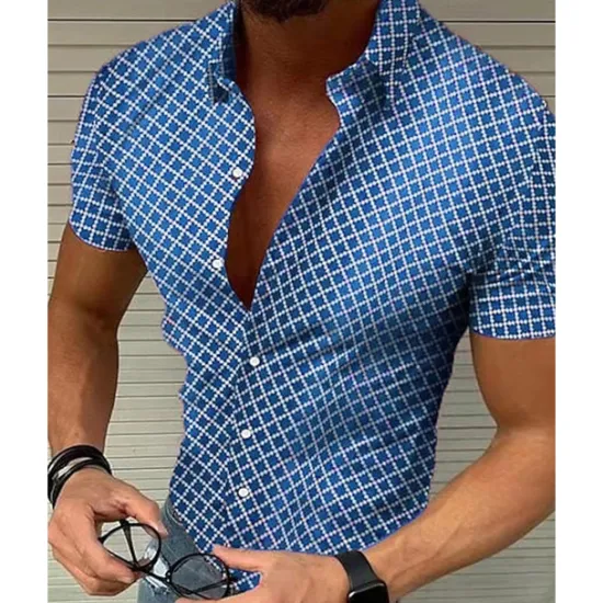 New OUKU Men's Shirt Summer Shirt Casual Shirt Beach Shirt Button Up Shirt Black White Red Blue Green Short Sleeve Geometric Argyle Lapel Vacation Hawaiian Buttons Clothing Apparel Polyester Fashion Casual