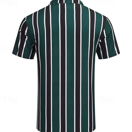 Online OUKU Men's Shirt Summer Shirt Casual Shirt Beach Shirt Button Up Shirt Blue Green Short Sleeve Stripes Camp Collar Vacation Hawaiian Clothing Apparel Polyester Fashion Casual Comfortable