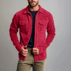OUKU Men's Shirt Summer Shirt Corduroy Shirt Button Up Shirt Yellow Red Dark Navy Green Long Sleeve Plain Turndown Casual Daily Button-Down Clothing Apparel Cotton Fashion Streetwear Classic