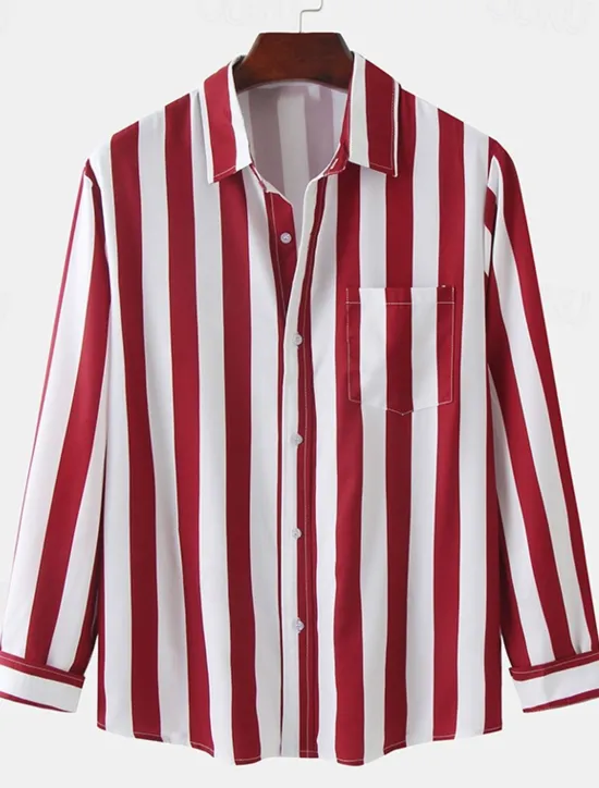 Clearance OUKU Men's Shirt Summer Shirt Casual Shirt Button Up Shirt Striped Shirts Black Royal Blue Blue Red Gray Long Sleeve Striped Turndown Vacation Street Front Pocket Clothing Apparel Polyester Stylish