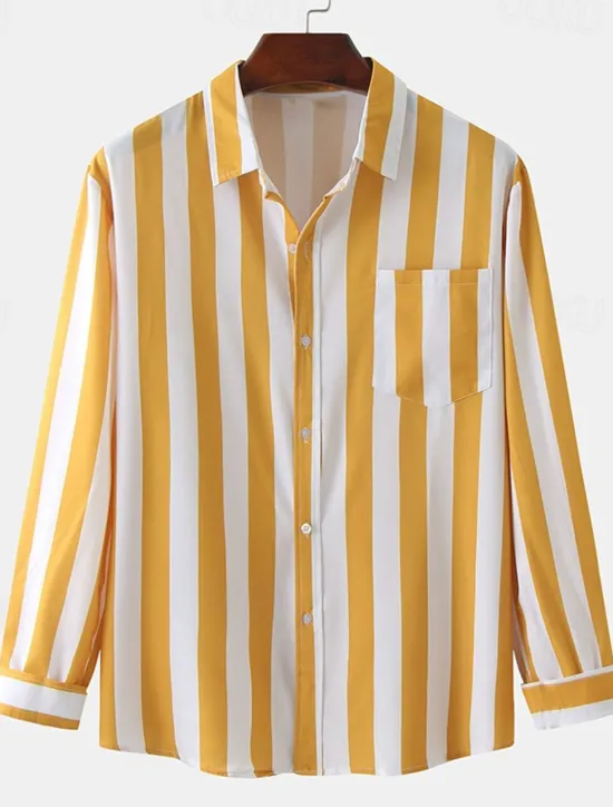 Clearance OUKU Men's Shirt Summer Shirt Casual Shirt Button Up Shirt Striped Shirts Black Royal Blue Blue Red Gray Long Sleeve Striped Turndown Vacation Street Front Pocket Clothing Apparel Polyester Stylish