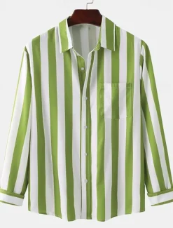 Clearance OUKU Men's Shirt Summer Shirt Casual Shirt Button Up Shirt Striped Shirts Black Royal Blue Blue Red Gray Long Sleeve Striped Turndown Vacation Street Front Pocket Clothing Apparel Polyester Stylish