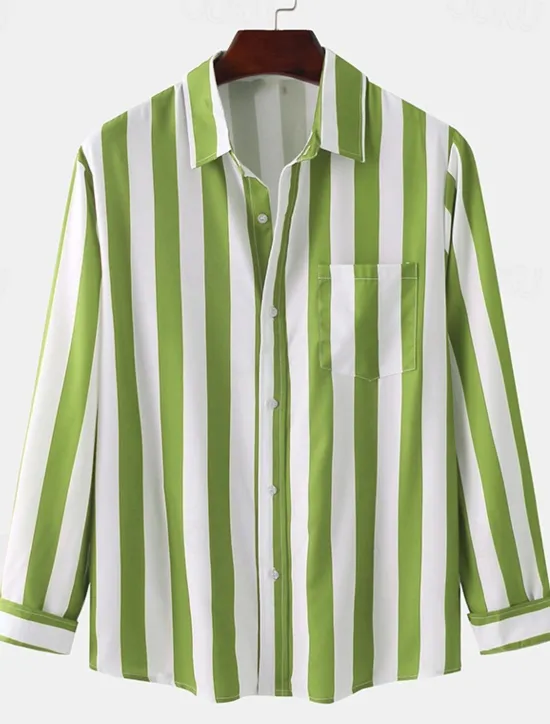 Clearance OUKU Men's Shirt Summer Shirt Casual Shirt Button Up Shirt Striped Shirts Black Royal Blue Blue Red Gray Long Sleeve Striped Turndown Vacation Street Front Pocket Clothing Apparel Polyester Stylish