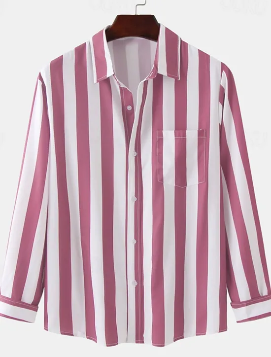 Clearance OUKU Men's Shirt Summer Shirt Casual Shirt Button Up Shirt Striped Shirts Black Royal Blue Blue Red Gray Long Sleeve Striped Turndown Vacation Street Front Pocket Clothing Apparel Polyester Stylish
